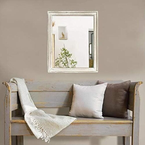 NEW Wood Frame Wall Mirror 16x20 inches | Rustic White Farmhouse Mirror Decor - Picture 3 of 8